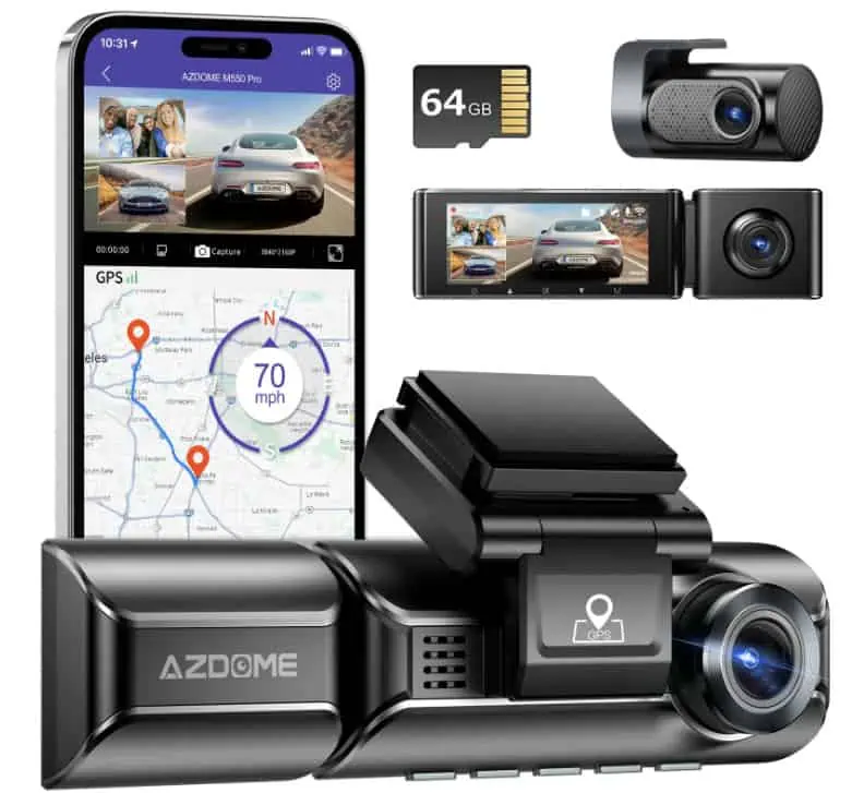 מצלמת רכב -  AZDOME M550 PRO - קדימה, פנים ואחורה